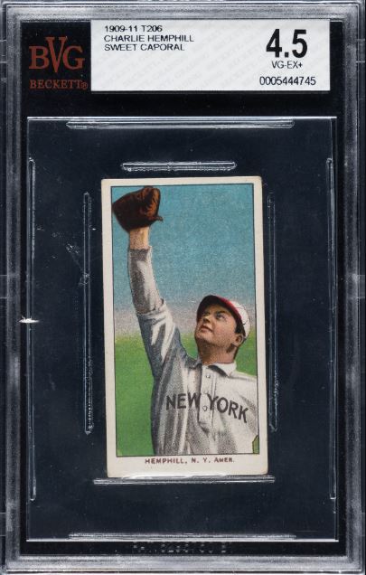 1909-1911 T206 Charlie Hemphill Sweet Caporal 150/30 BVG VG-EX+ 4.5