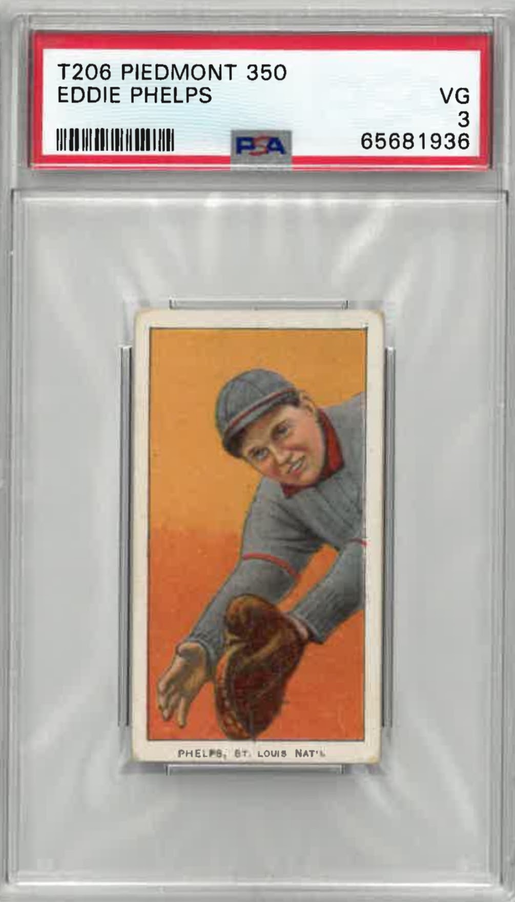 1909-11 T206 Eddie Phelps Piedmont 350/25 PSA VG 3