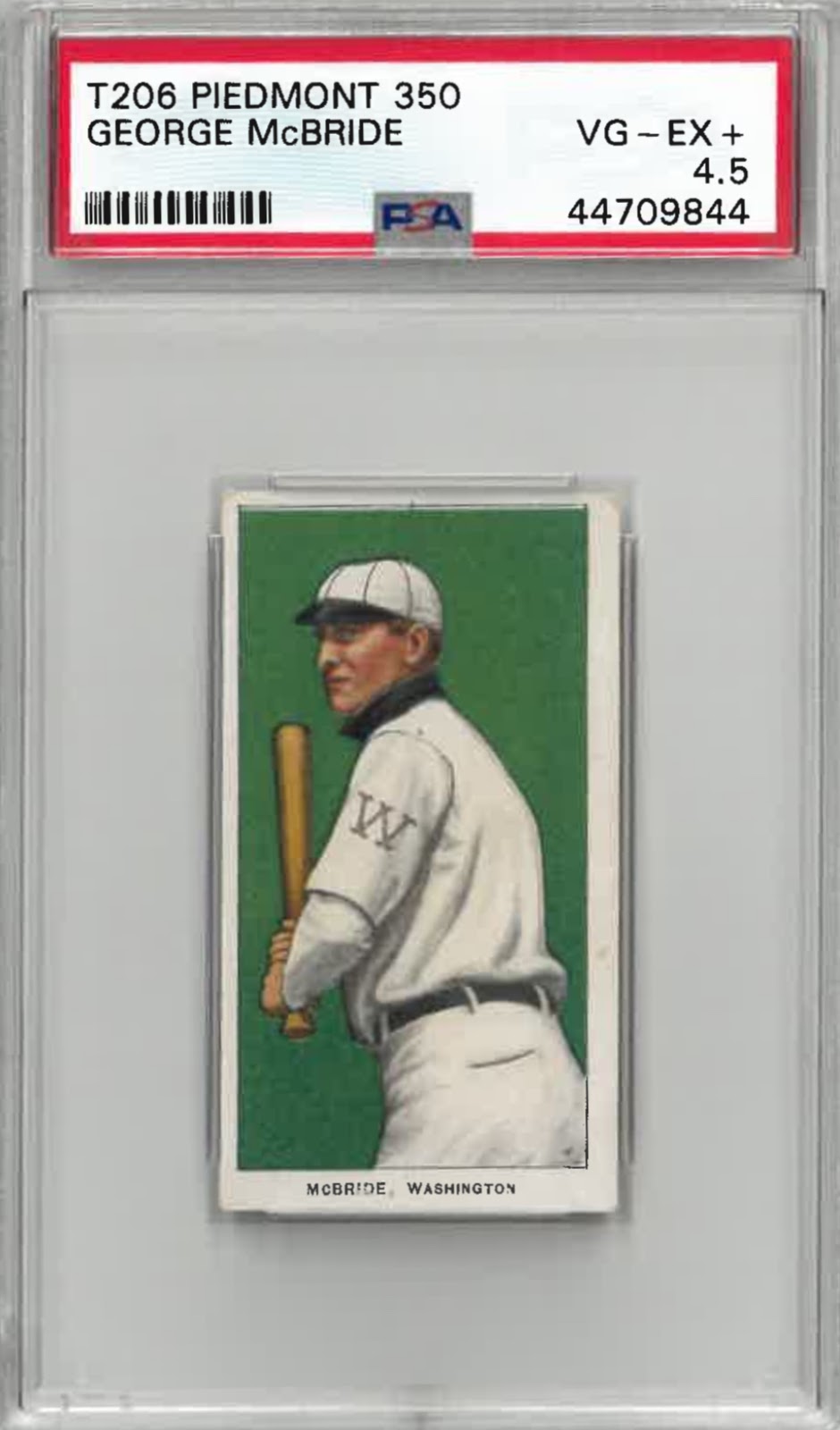 1909-1911 T206 George McBride Piedmont 350/25 SGC VG-EX+ 4.5