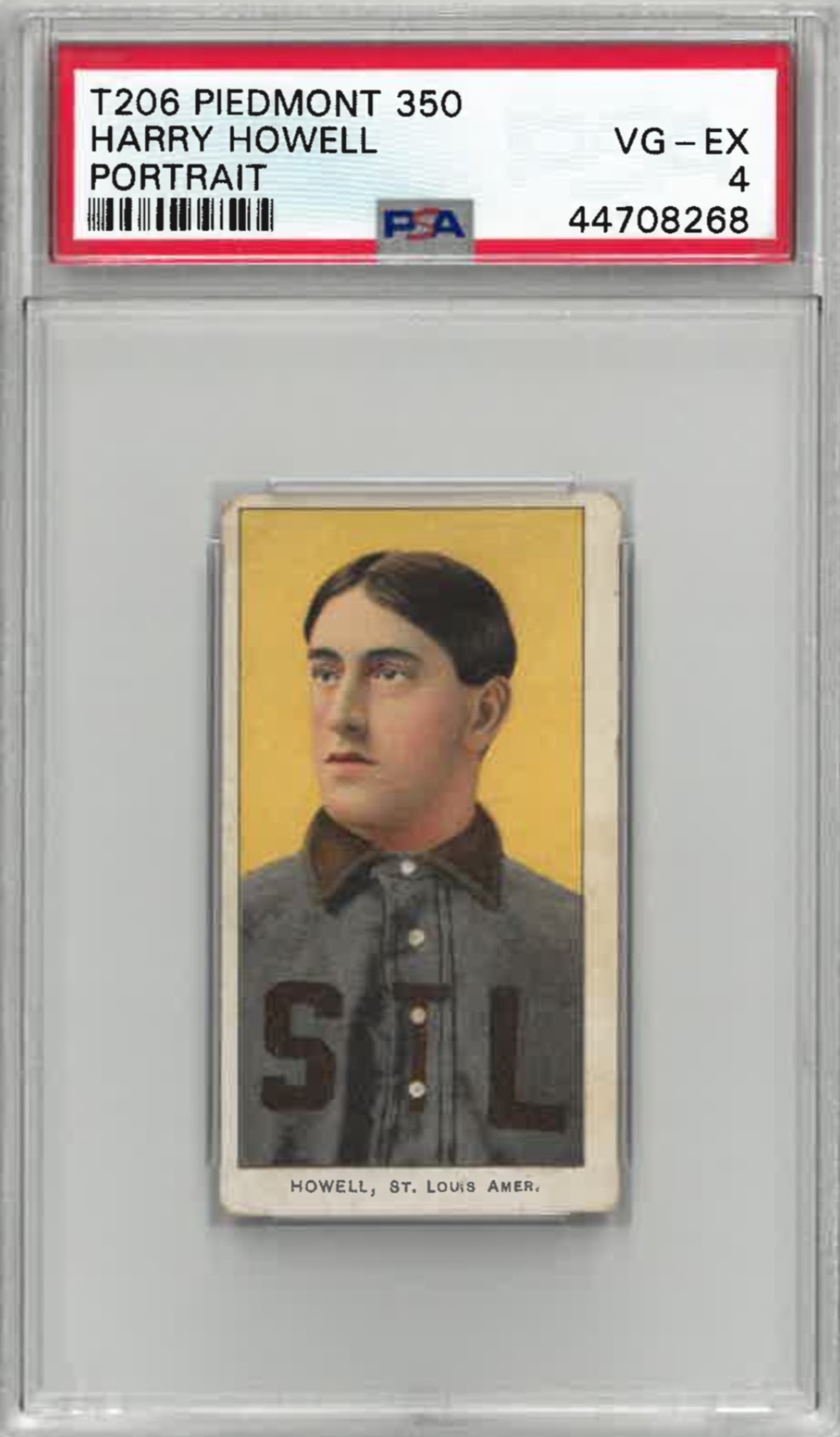 1909-1911 T206 Harry Howell (Portrait) Piedmont 350/25 PSA VG-EX 4