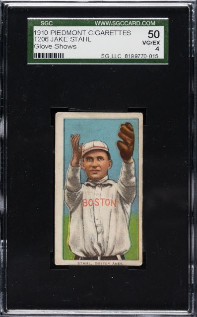 1909-1911 T206 Jake Stahl (Glove Shows) Piedmont 350/25 SGC 50 VG/EX 4