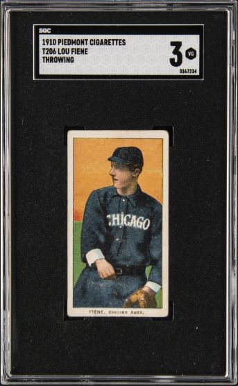 1909-1911 T206 Lou Fiene (Throwing) Piedmont 350/25 SGC VG 3